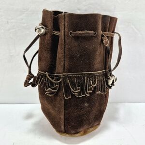 Vintage Brown Suede Leather Fringed Drawstring Pouch | Medicine Bag Boho LARP